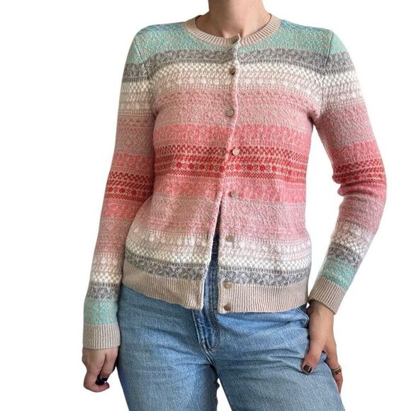 Talbots Multicolor Colorful Fair Isle Cardigan Sweater Women Petite Size SP PS - Picture 1 of 6